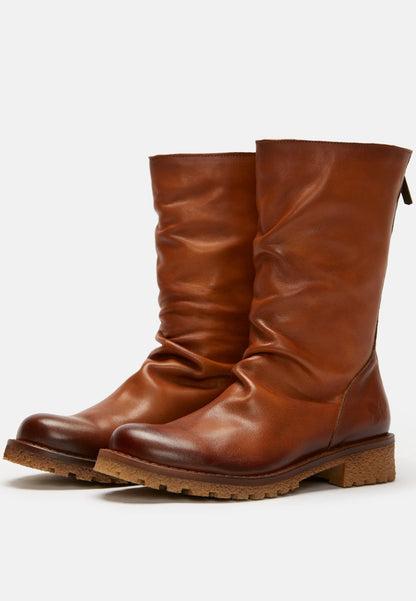 Premium Leather Boots - Cognac